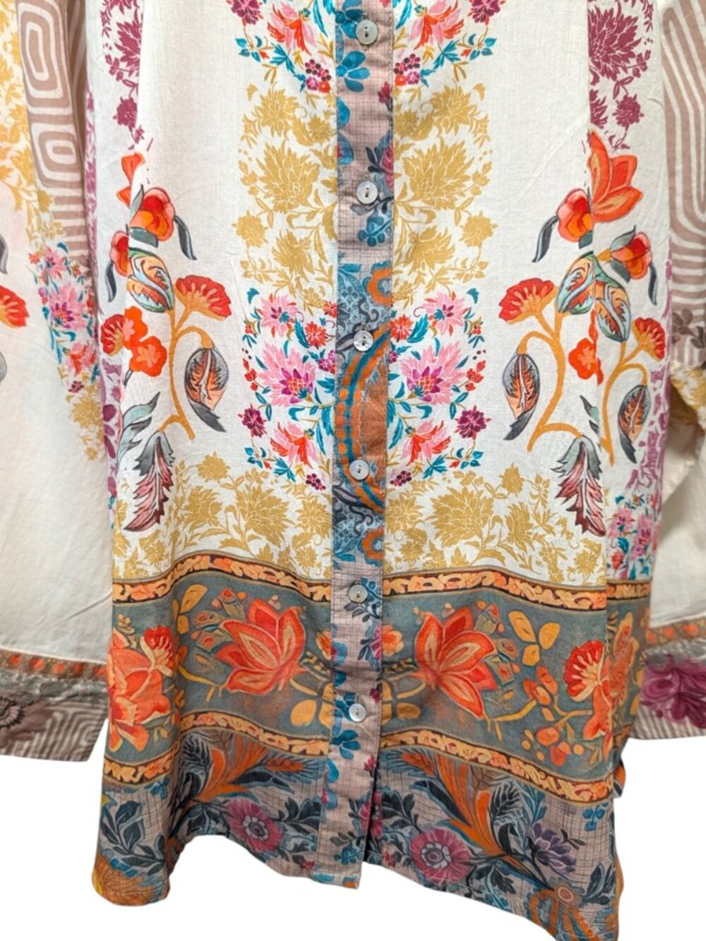 Natural Life Womens NWT Size L Barcelona Floral 100% Cotton Button Up Blouse Top - Picture 6 of 9